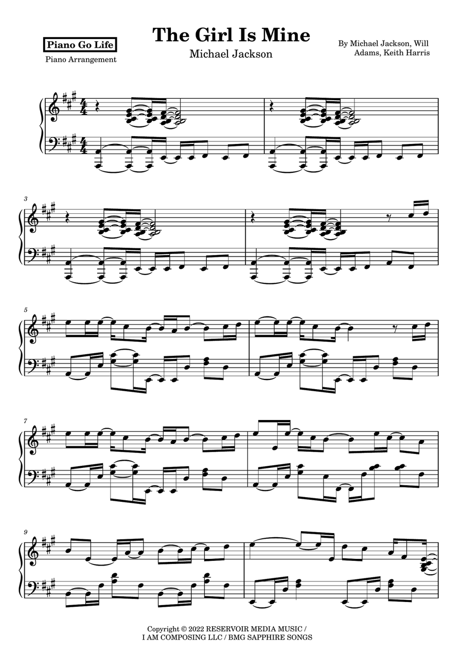 Girl Is Mine 2008, The Girl Is Mine 2008, The Piano Solo scores gallery preview page 1