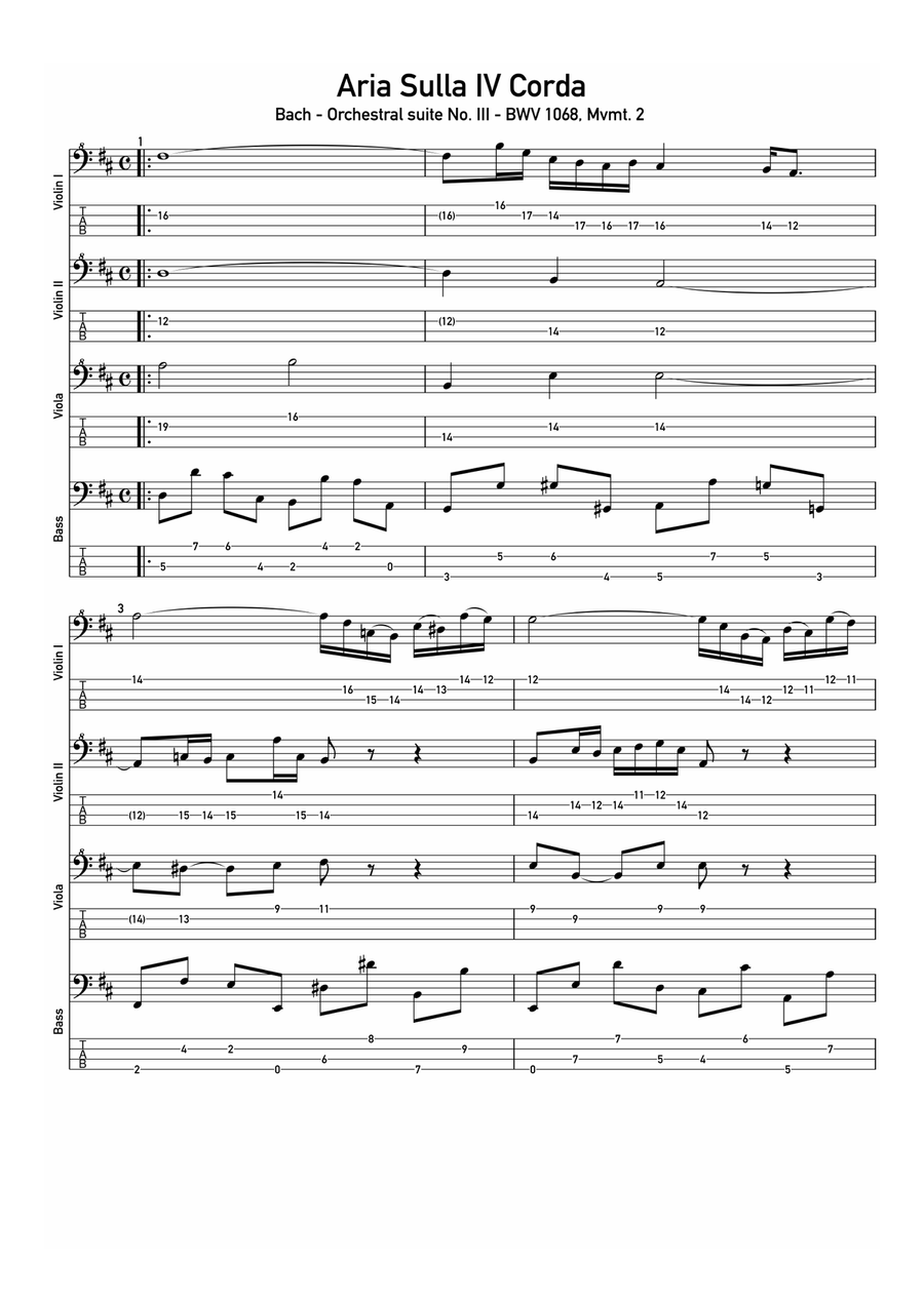 Air on G String Adapted for Bass Guitar Acoustic Guitar scores gallery preview page 1