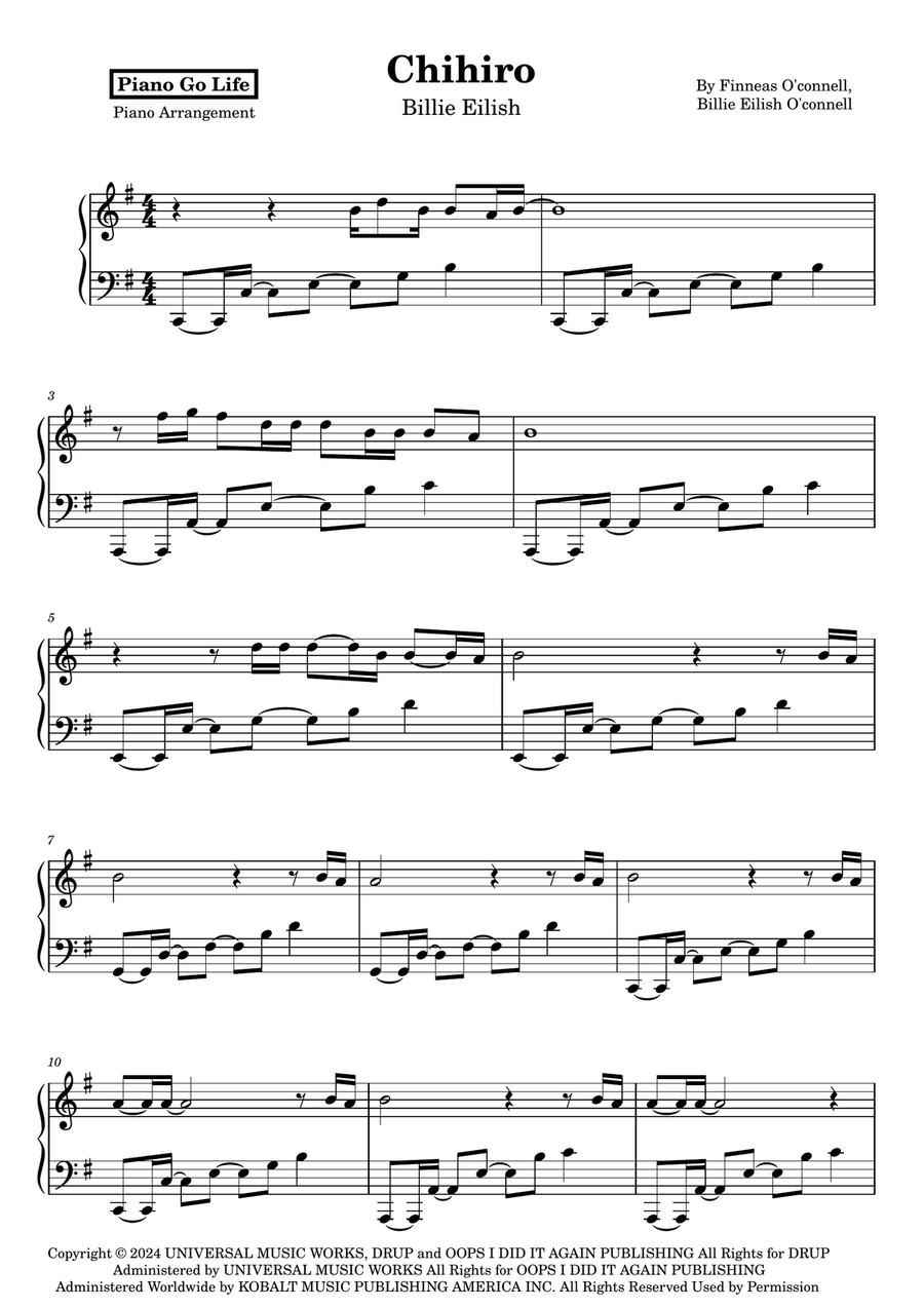 Chihiro Chihiro Piano Solo scores gallery preview page 1