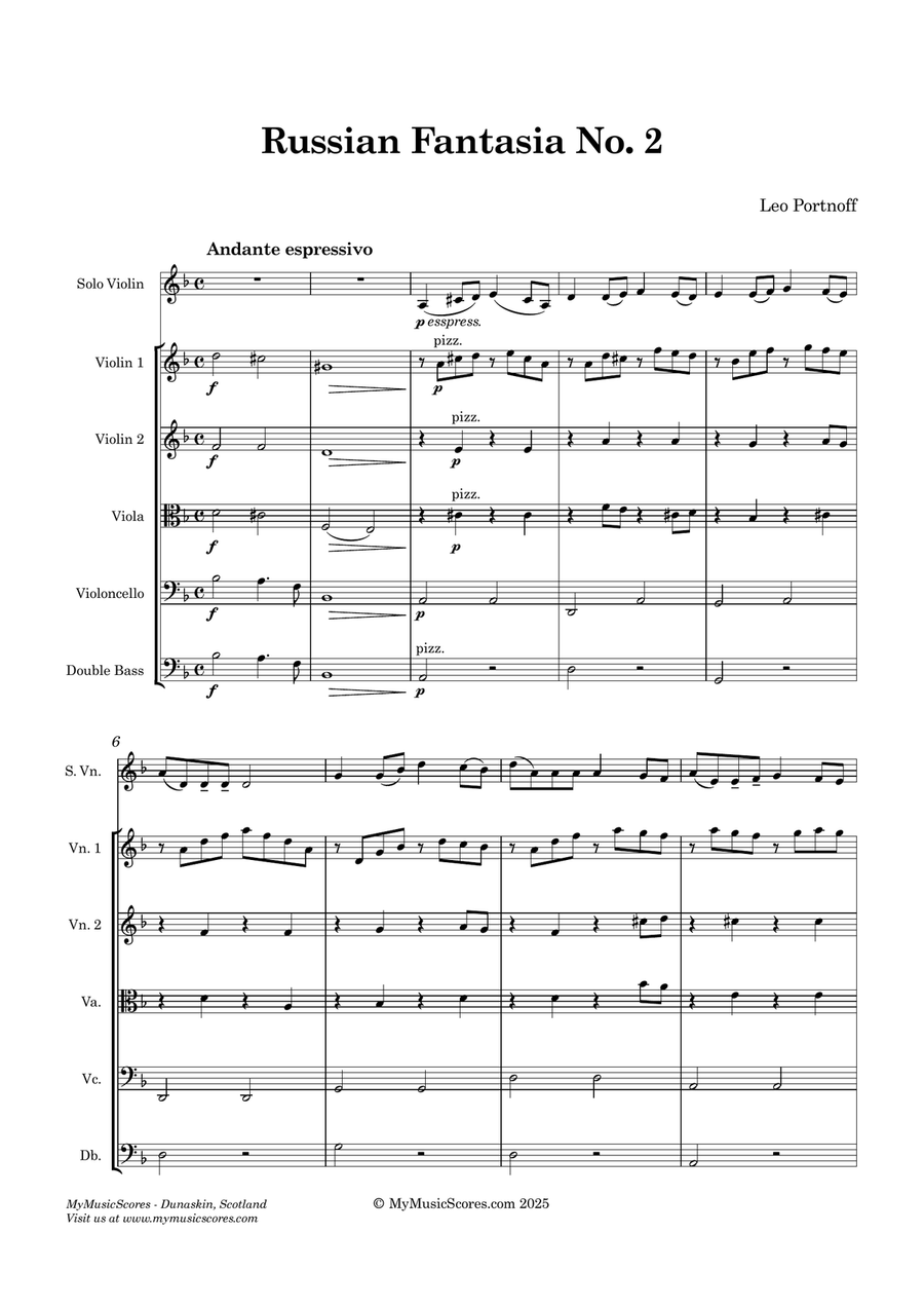 Portnoff Fantasia No 2 for Violin and String Orchestra String Orchestra scores gallery preview page 2