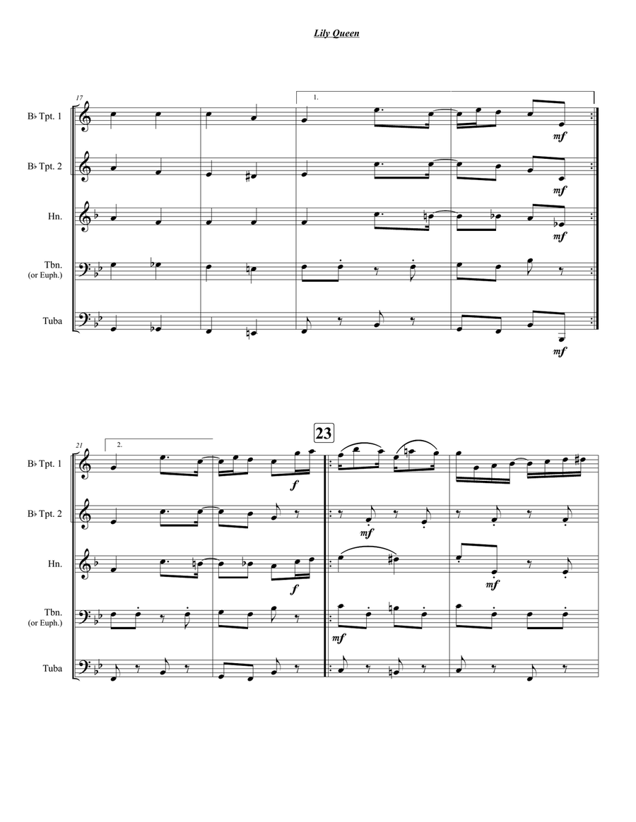 Lily Queen (A Ragtime Two-Step) Brass Quintet scores gallery preview page 3