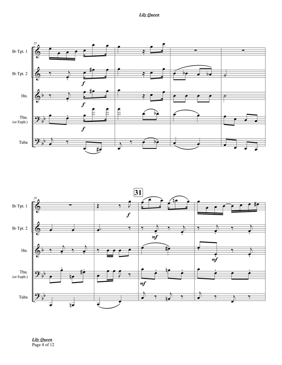 Lily Queen (A Ragtime Two-Step) Brass Quintet scores gallery preview page 4