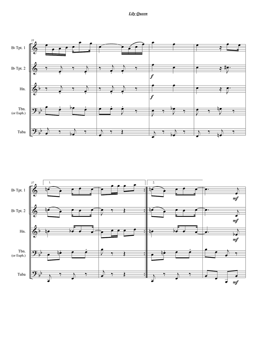 Lily Queen (A Ragtime Two-Step) Brass Quintet scores gallery preview page 5