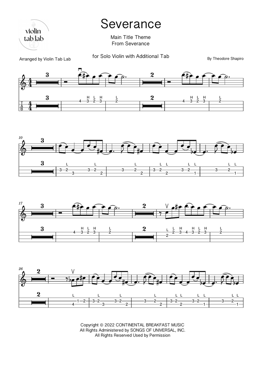 Severance - Main Title Theme Violin Solo scores gallery preview page 1