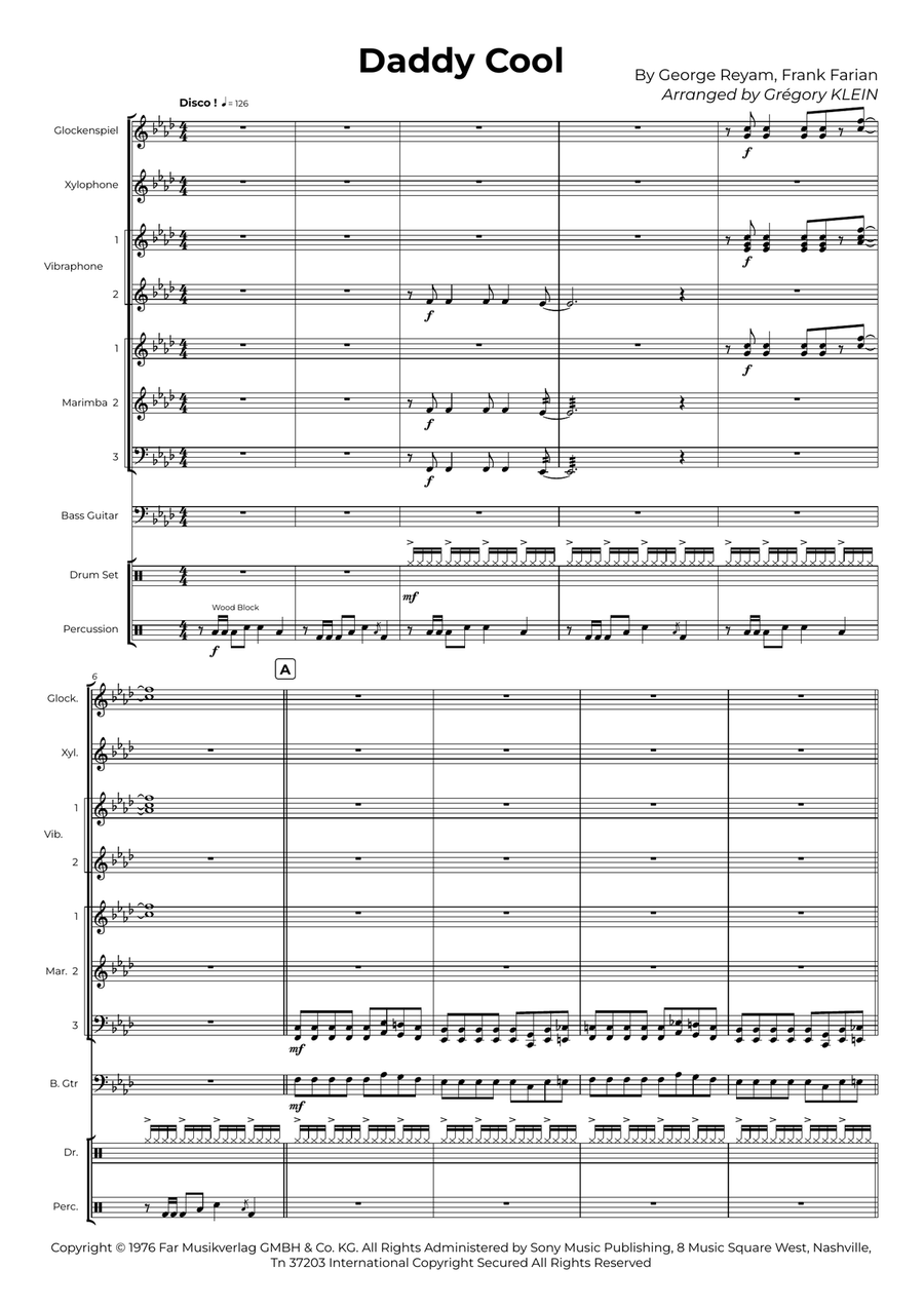 Daddy Cool Daddy Cool Percussion Ensemble scores gallery preview page 1