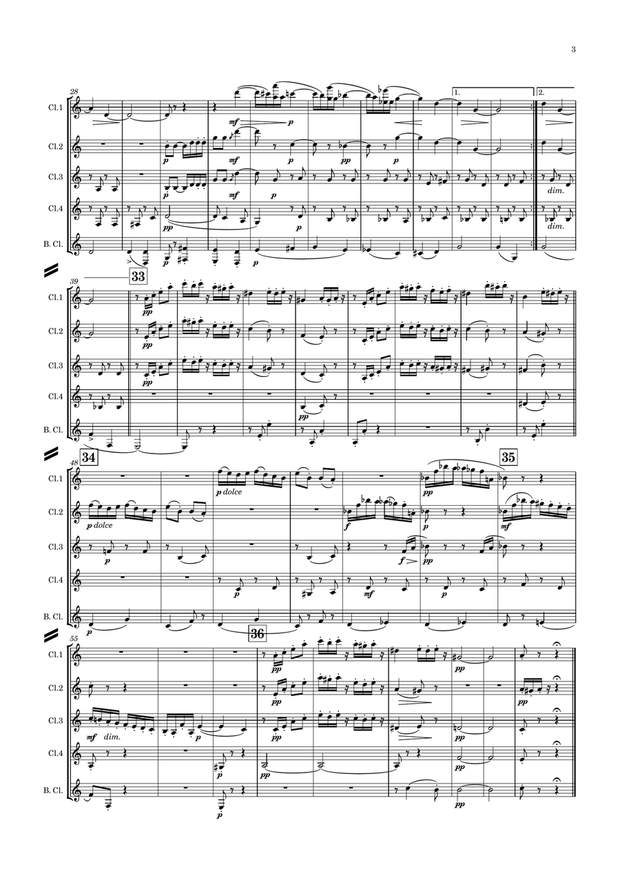 Elgar: The Wand of Youth, Suite 2, Op.1b III.Moths and Butterflies (Dance) - clarinet quintet Clarinet Quintet scores gallery preview page 3