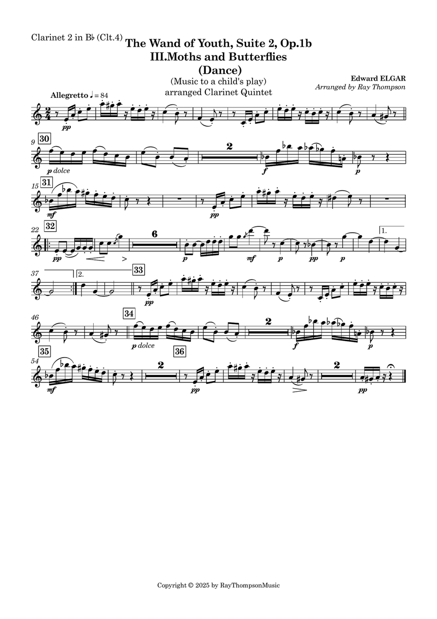 Elgar: The Wand of Youth, Suite 2, Op.1b III.Moths and Butterflies (Dance) - clarinet quintet Clarinet Quintet scores gallery preview page 5