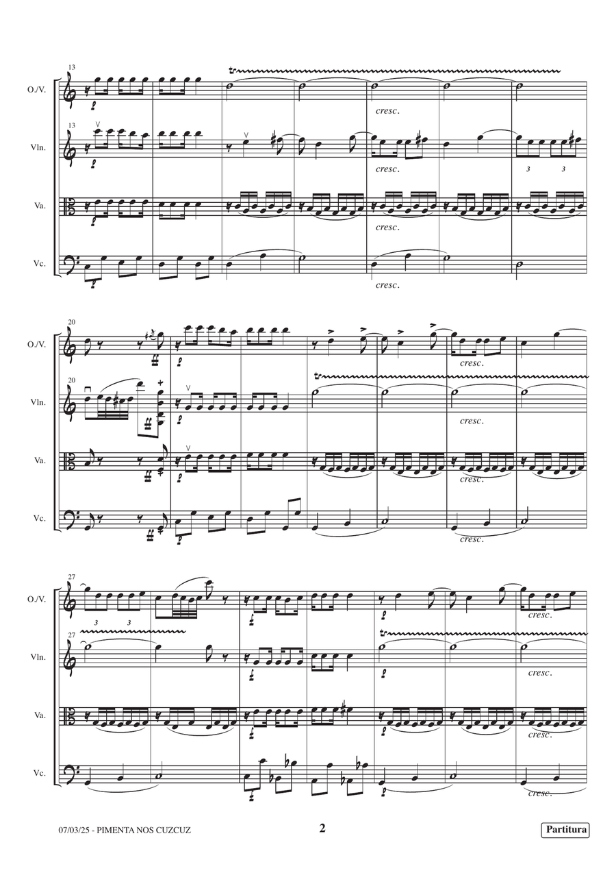 Ettore Bosio: Pimenta nos cuzcuz, for quartet (oboe/violin and string trio). Ed. Zoltan Paulinyi. Small Ensemble scores gallery preview page 2