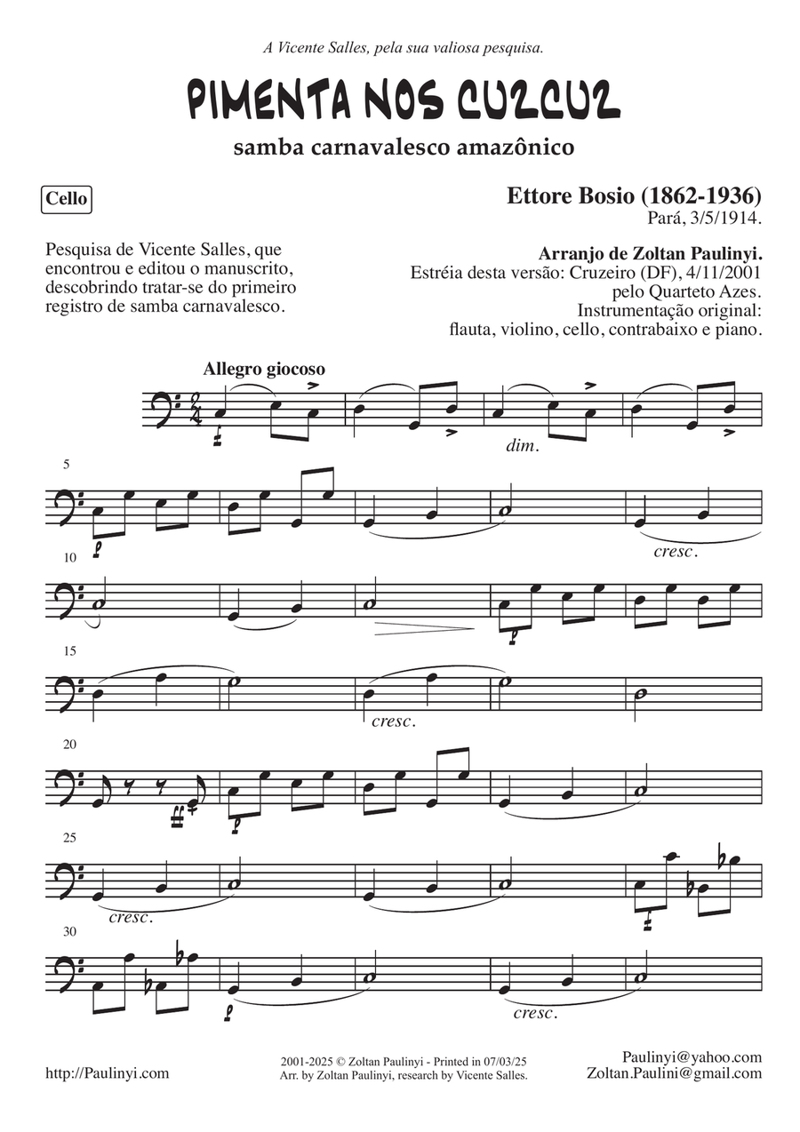 Ettore Bosio: Pimenta nos cuzcuz, for quartet (oboe/violin and string trio). Ed. Zoltan Paulinyi. Small Ensemble scores gallery preview page 6