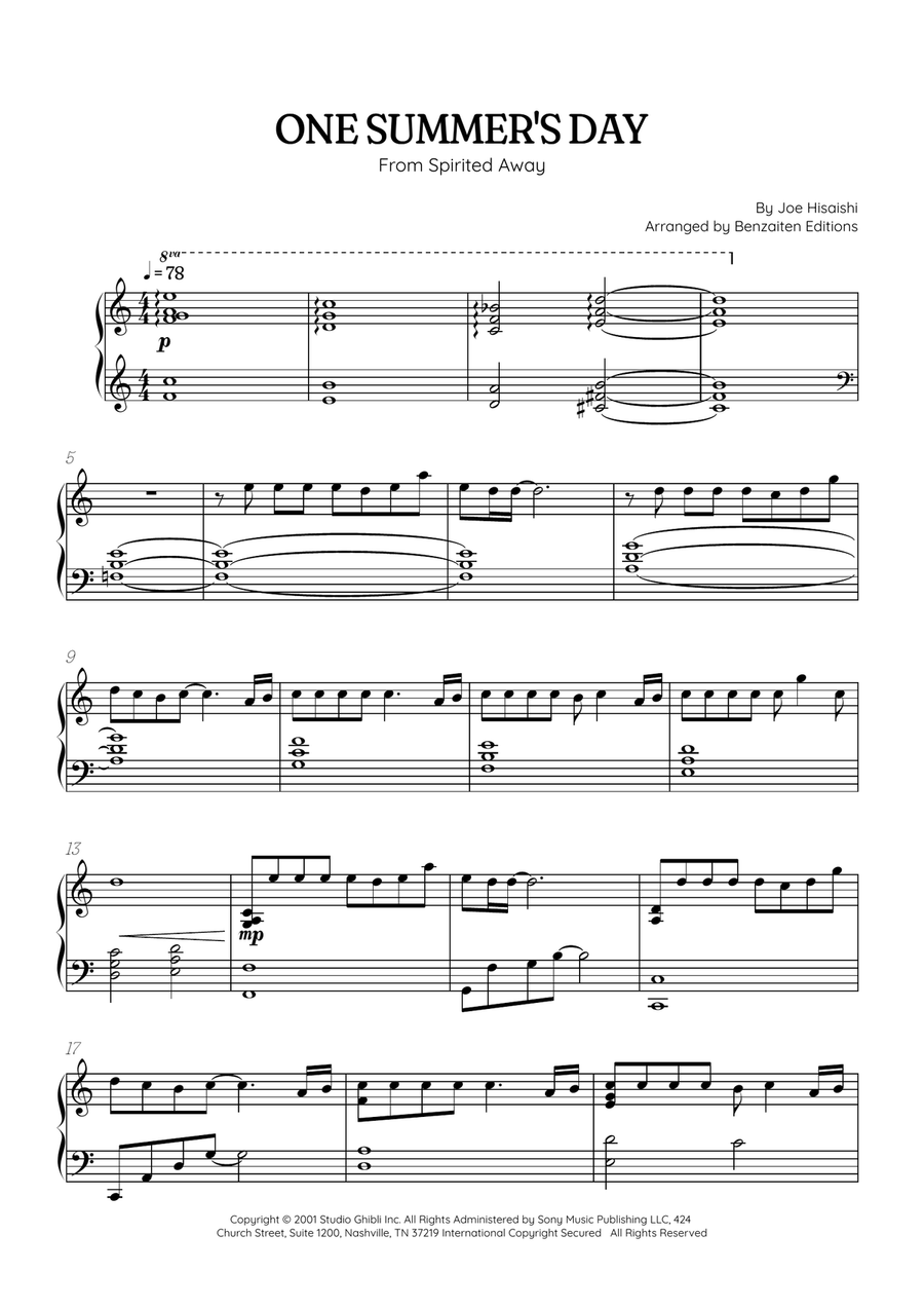 One Summer's Day Piano Solo scores gallery preview page 1