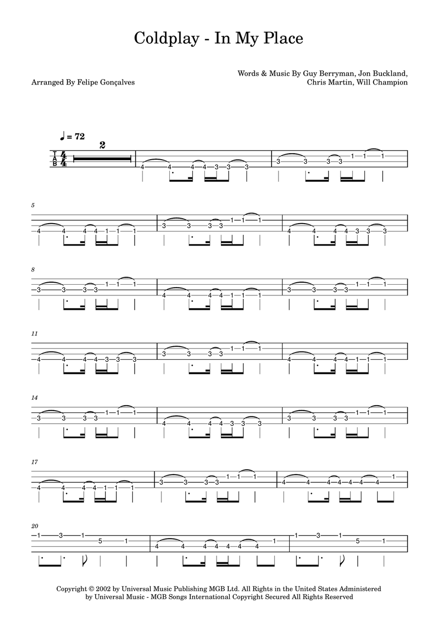 In My Place In My Place Acoustic Guitar scores gallery preview page 1