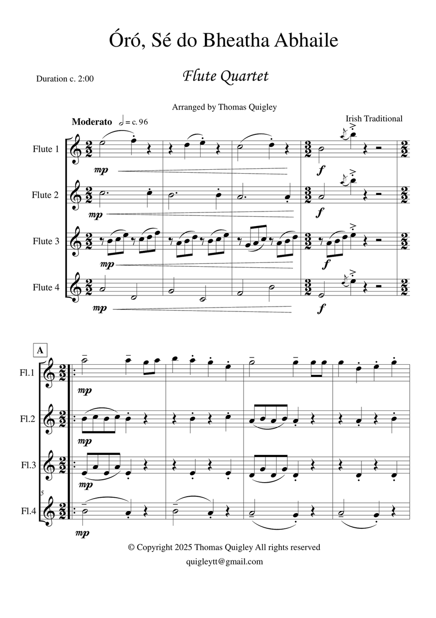 Óró Sé do Bheatha Abhaile Flute Quartet scores gallery preview page 2