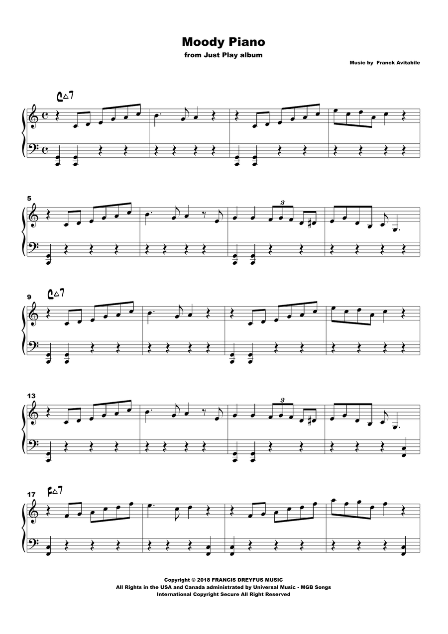 Moody Piano Moody Piano Piano, Vocal scores gallery preview page 1