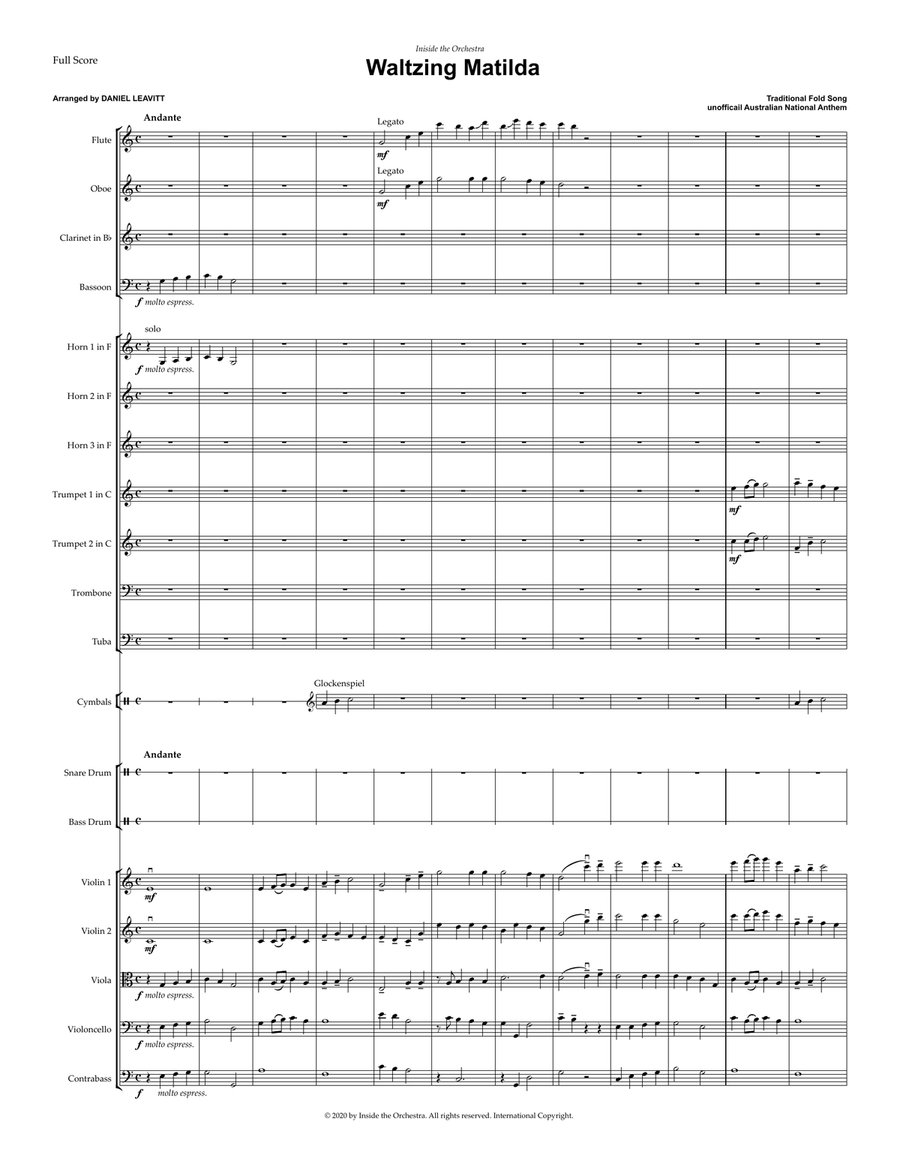 Waltzing Matilda Full Orchestra scores gallery preview page 1
