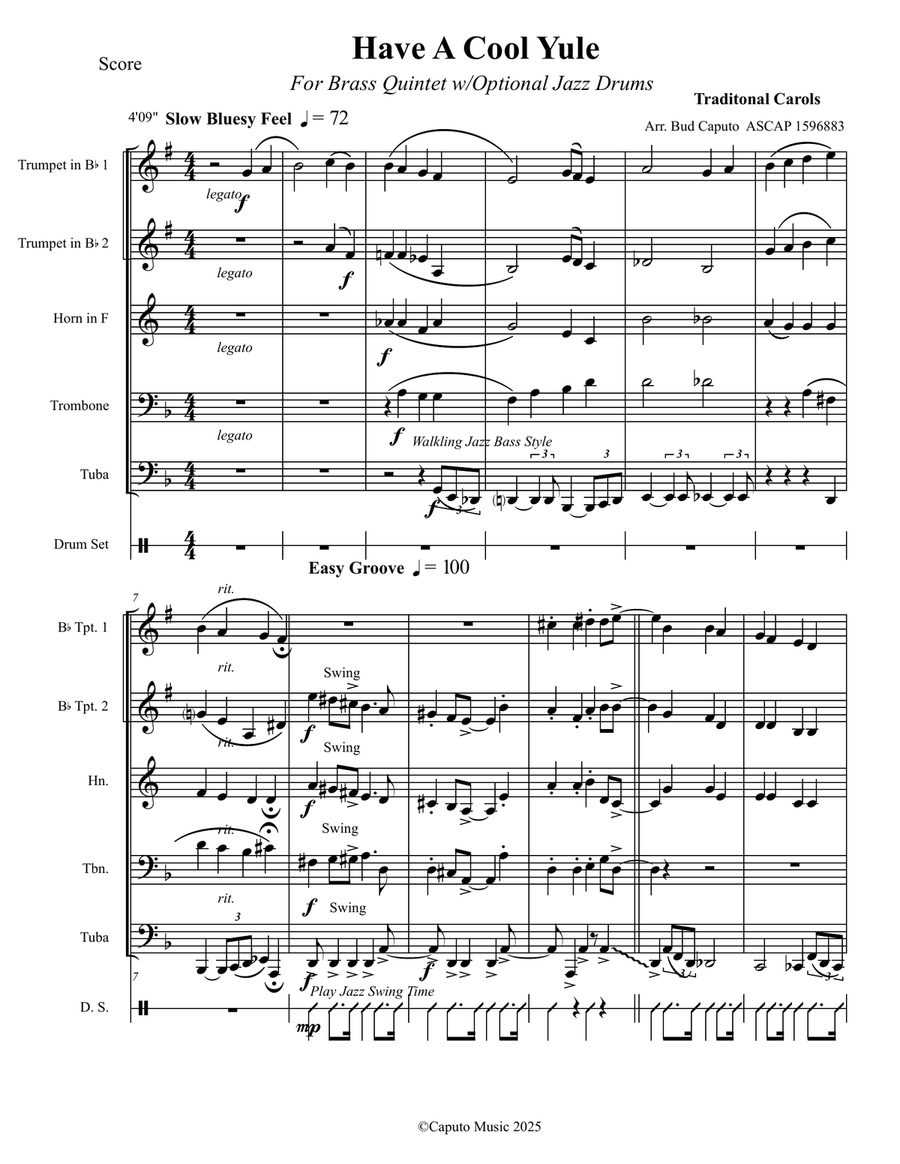 Have A Cool Youle For Brass Quintet w/Opt. Drum Set Brass Quintet scores gallery preview page 2