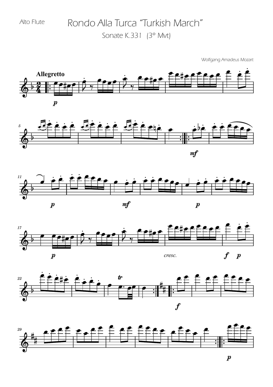 Turkish March - Alto Flute Solo Flute Solo scores gallery preview page 1
