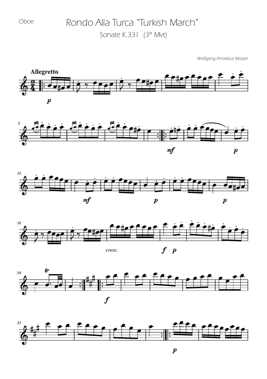 Turkish March - Oboe Solo Oboe Solo scores gallery preview page 1