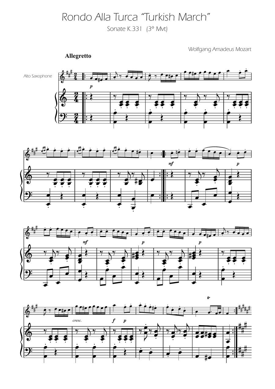 Turkish March - Alto Sax Solo w/ Piano Alto Saxophone scores gallery preview page 1
