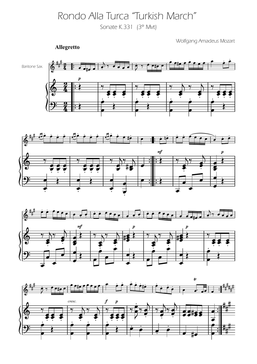 Turkish March - Baritone Sax Solo w/ Piano Baritone Saxophone scores gallery preview page 1