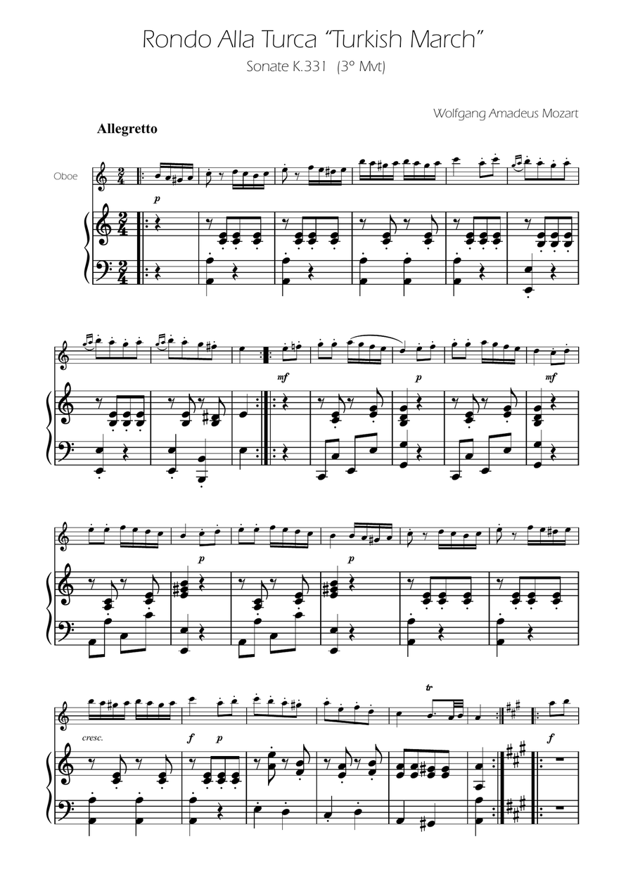 Turkish March - Oboe Solo w/ Piano Piano scores gallery preview page 1