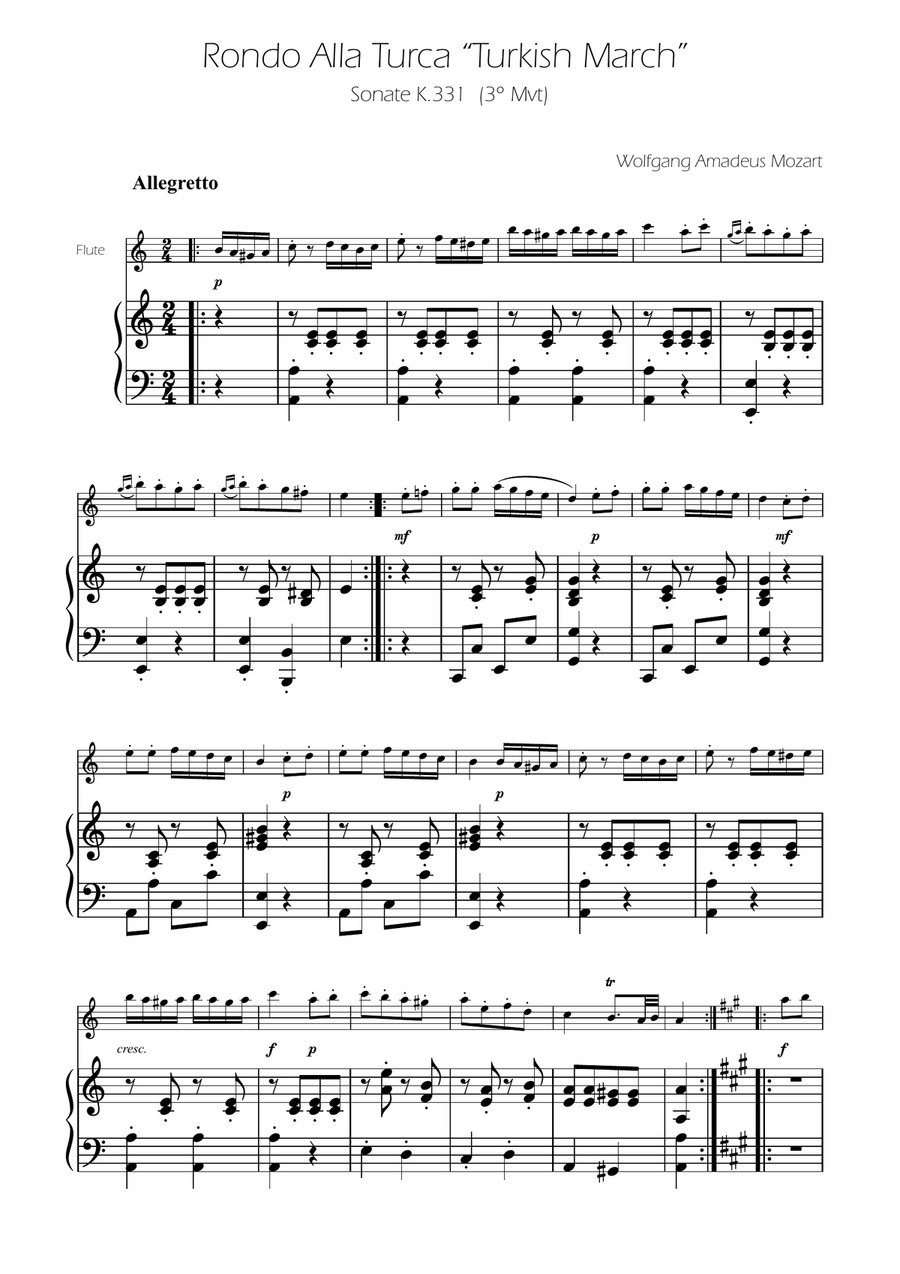 Turkish March - Flute Solo w/ Piano Flute Solo scores gallery preview page 1