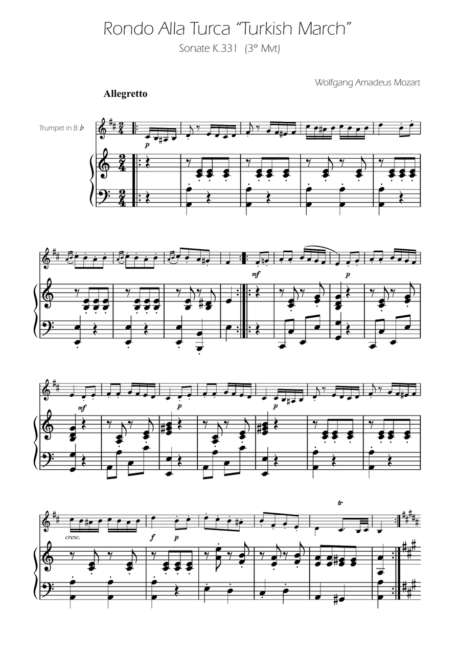 Turkish March - Trumpet Solo w/ Piano B-Flat Trumpet scores gallery preview page 1