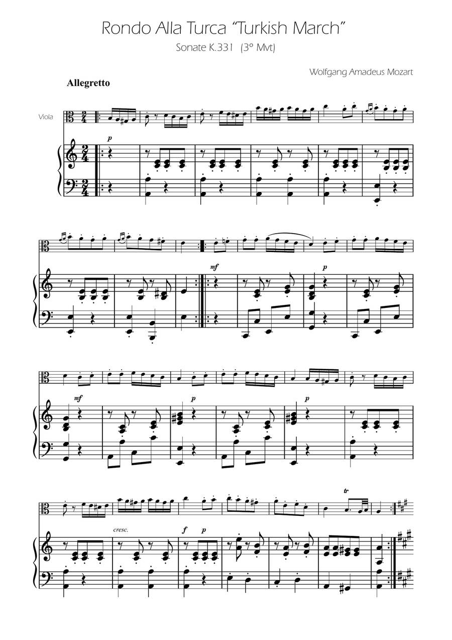 Turkish March - Viola Solo w/ Piano Piano scores gallery preview page 1