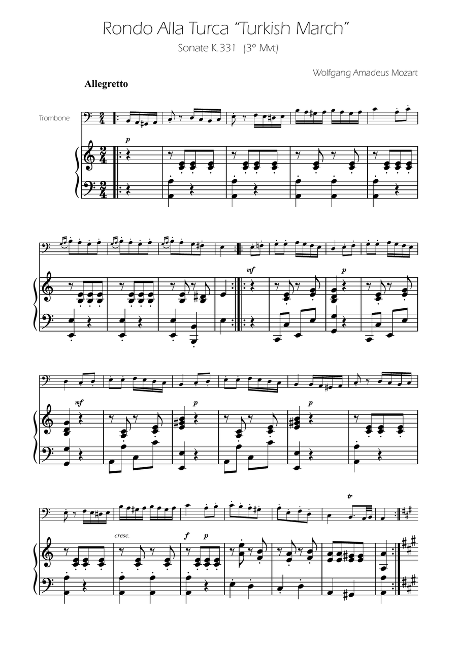 Turkish March - Trombone Solo w/ Piano Piano scores gallery preview page 1