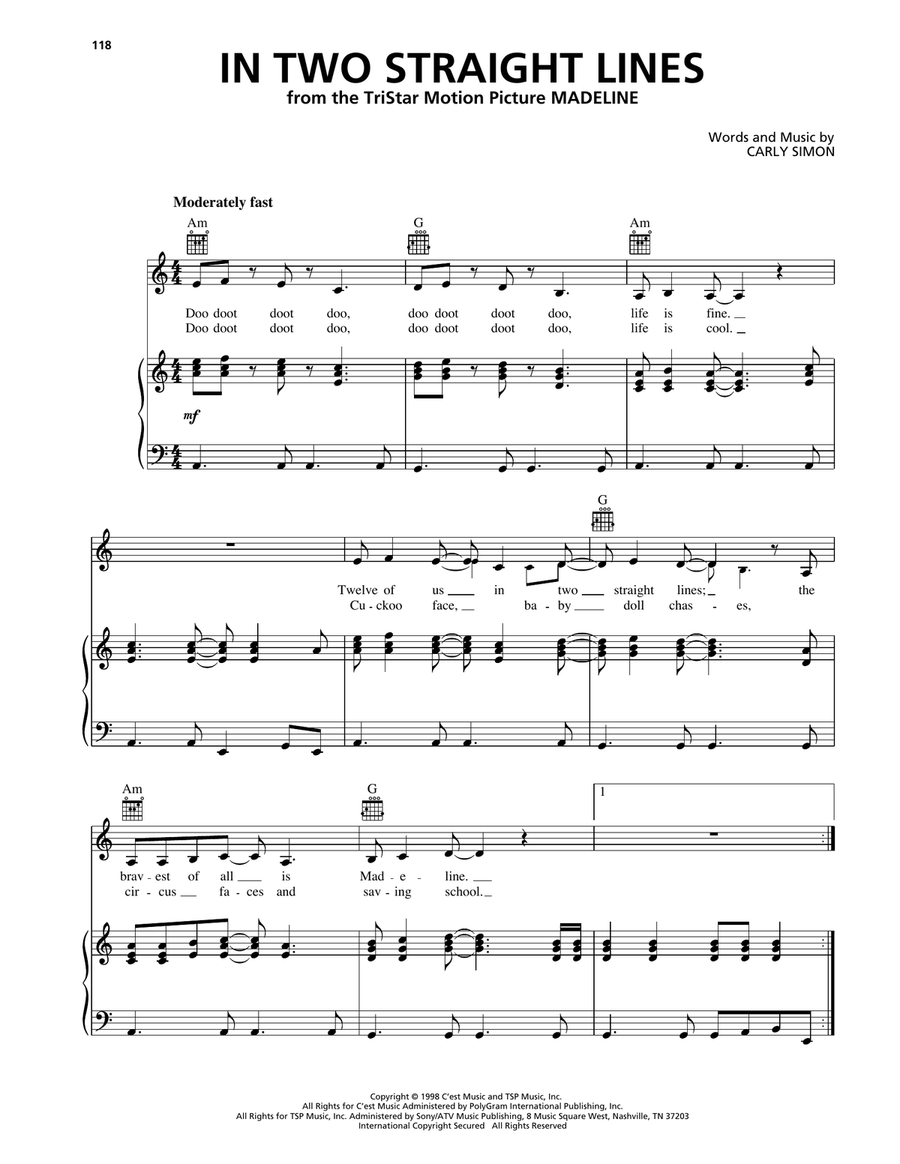 In Two Straight Lines (from Madeline) Piano, Vocal, Guitar scores gallery preview page 1