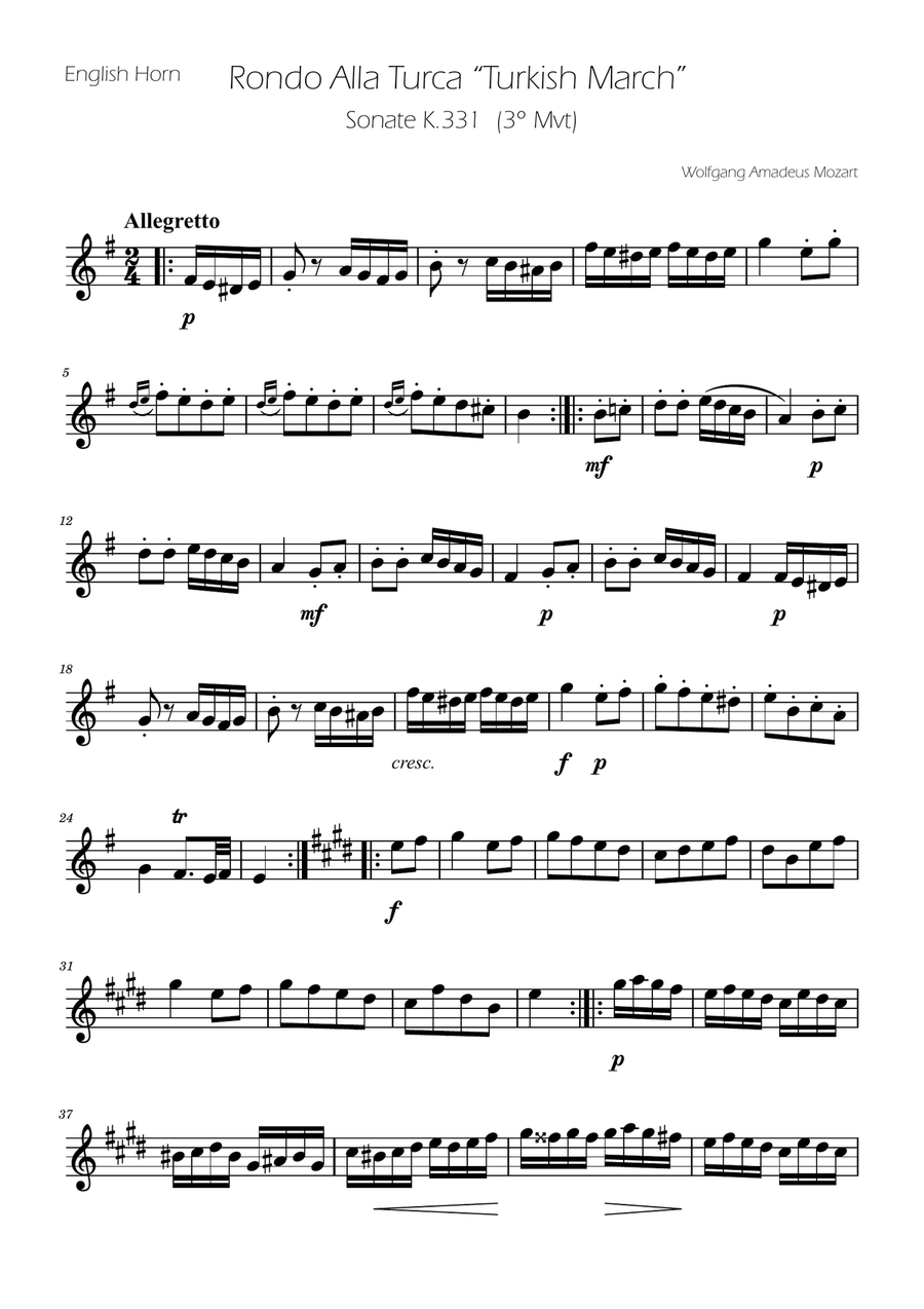 Turkish March - English Horn Solo English Horn scores gallery preview page 1
