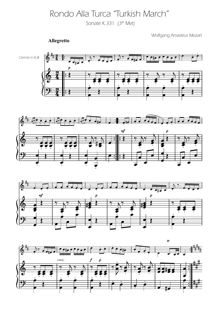 Turkish March - Clarinet Solo w/ Piano B-Flat Clarinet scores gallery preview page 1