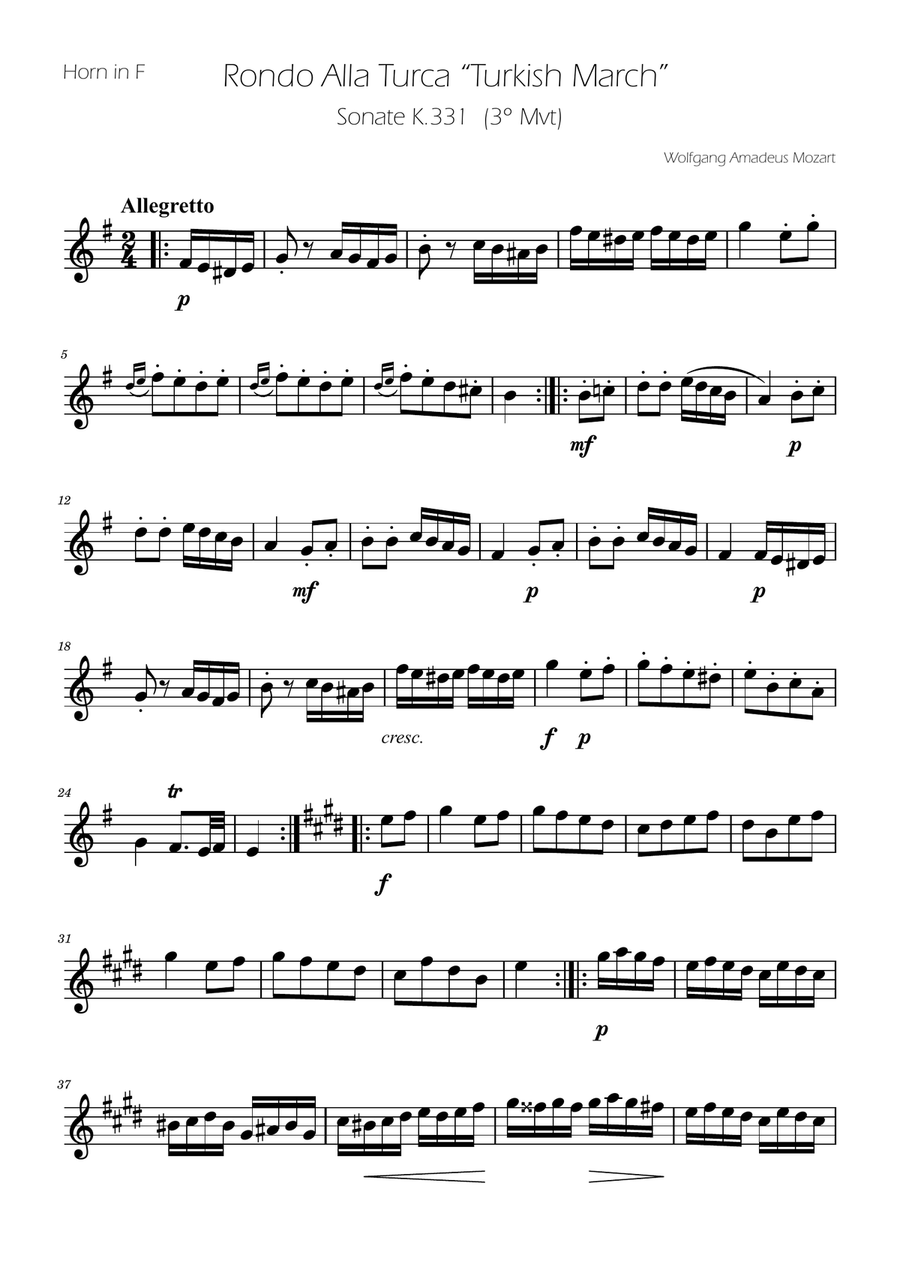 Turkish March - French Horn Solo Horn Solo scores gallery preview page 1