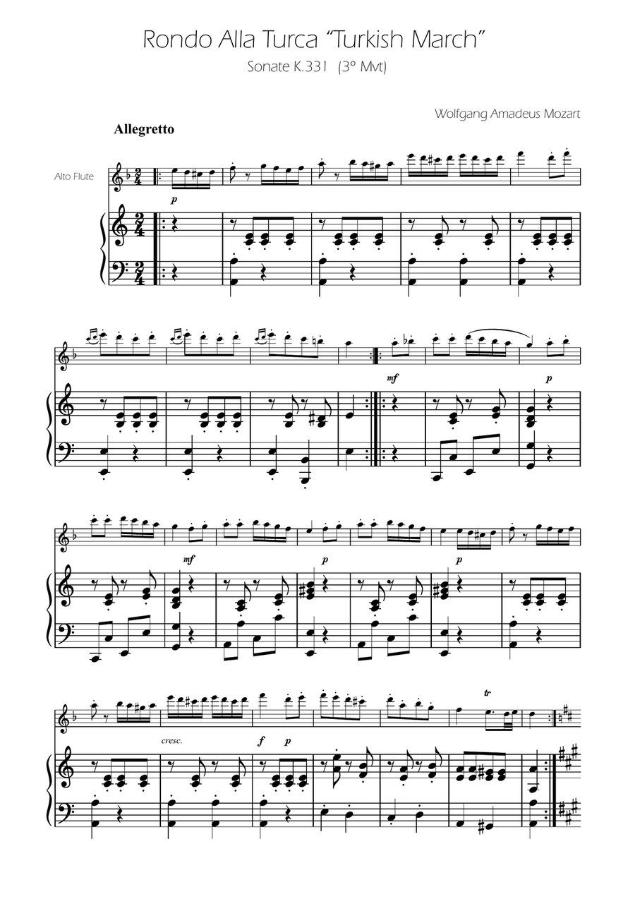 Turkish March - Alto Flute Solo w/ Piano Flute Solo scores gallery preview page 1