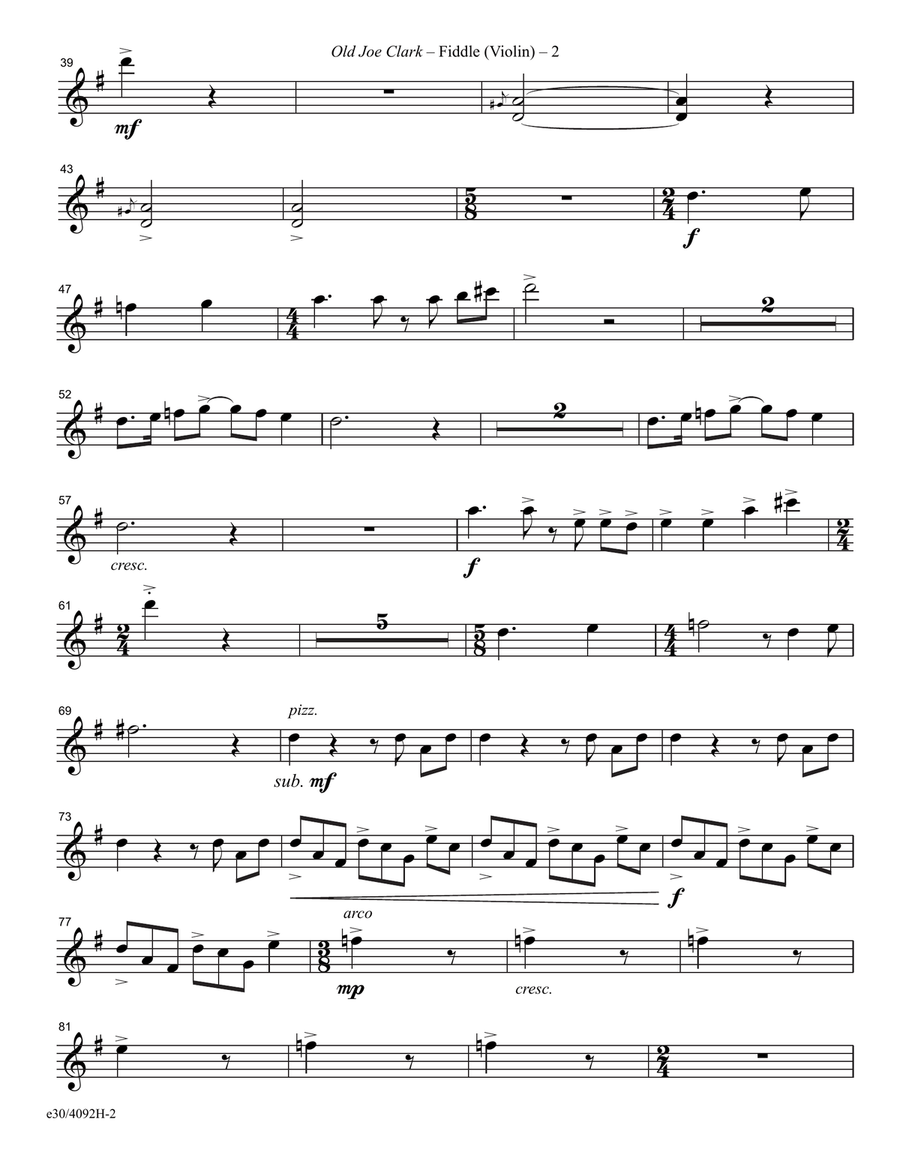 Old Joe Clark - Downloadable Fiddle Part Choir scores gallery preview page 2
