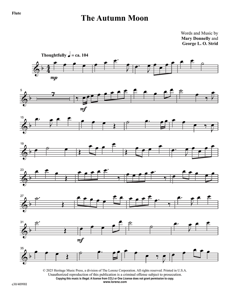 The Autumn Moon - Downloadable Flute Part Choir scores gallery preview page 1