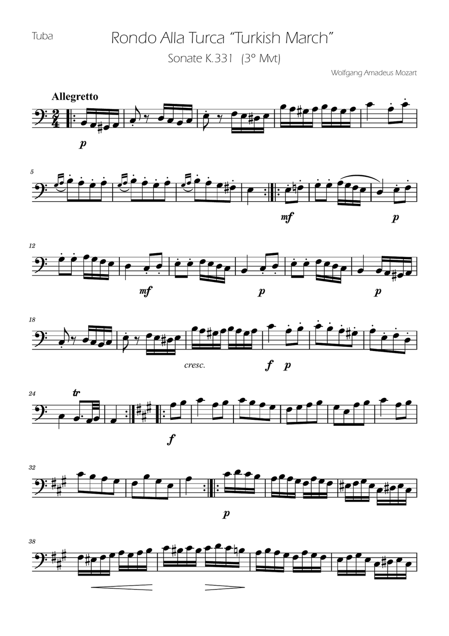 Turkish March - Tuba Solo Tuba scores gallery preview page 1