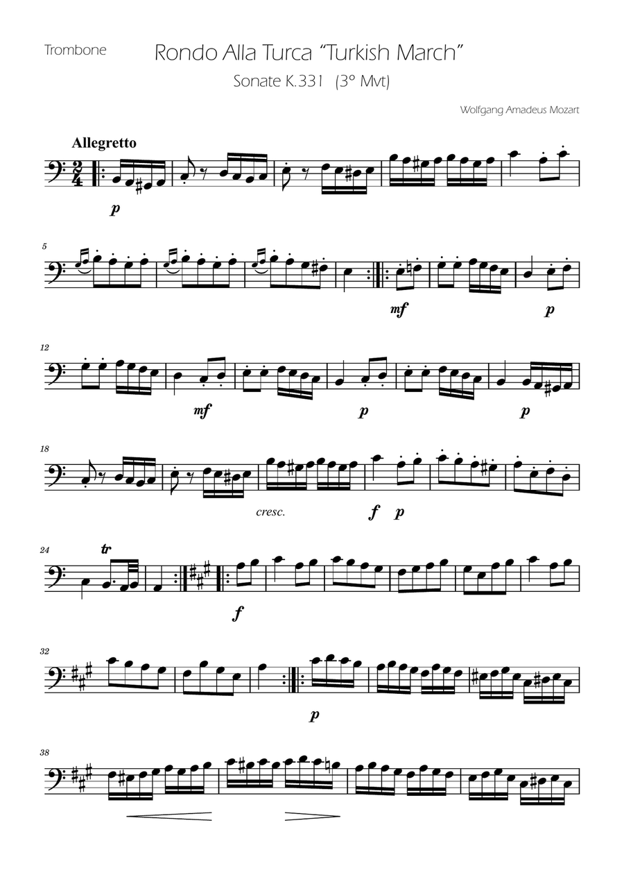 Turkish March - Trombone Solo Trombone Solo scores gallery preview page 1