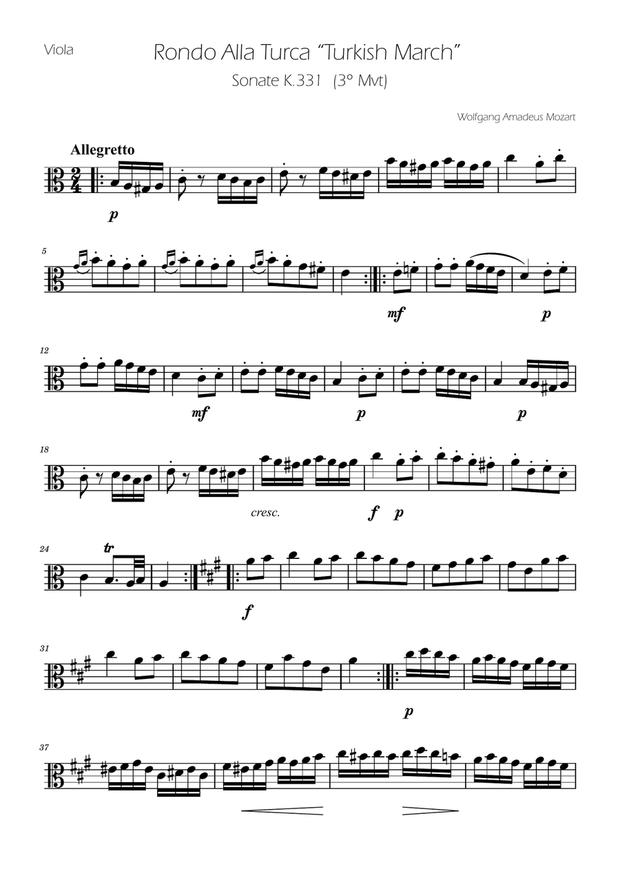 Turkish March - Viola Solo Viola Solo scores gallery preview page 1