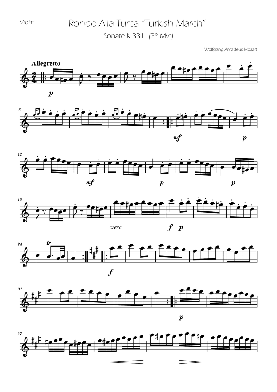 Turkish March - Violin Solo Violin Solo scores gallery preview page 1