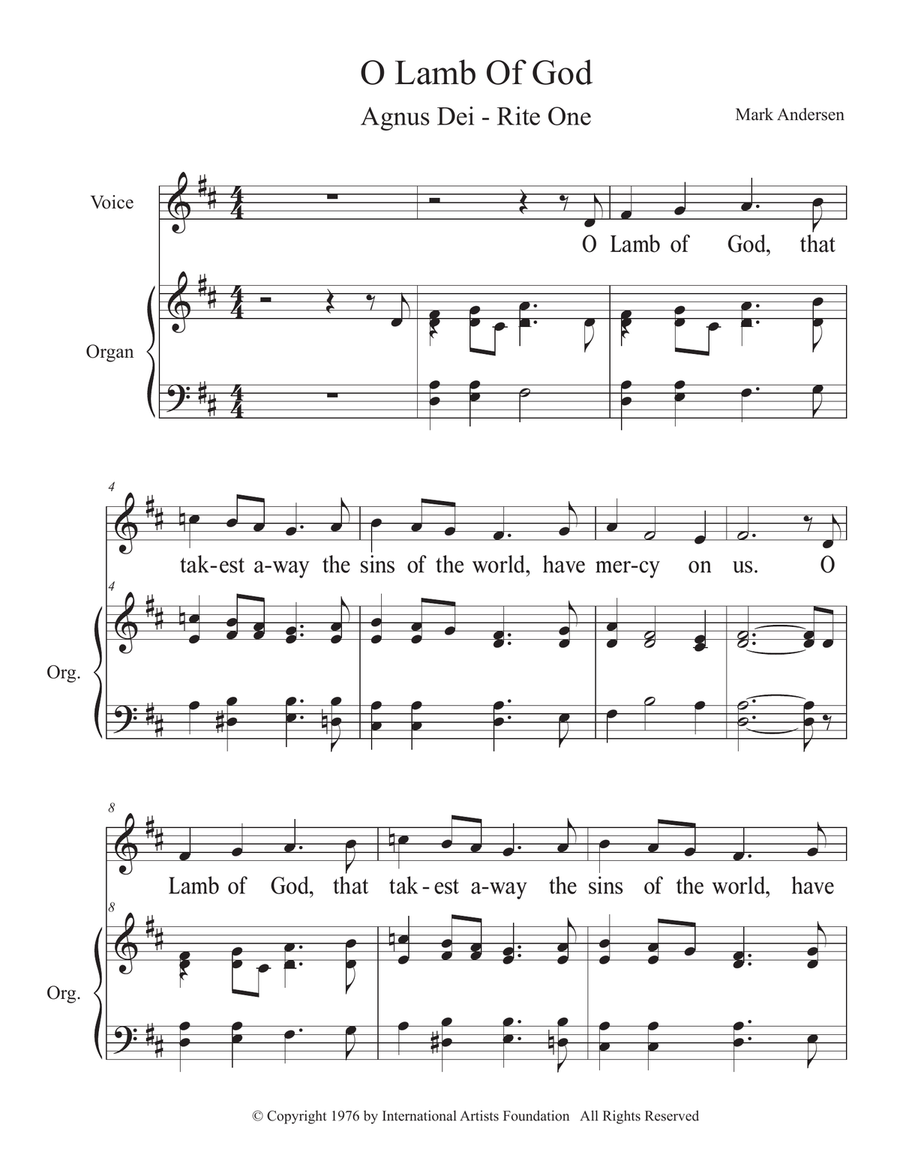 O Lamb Of God (Rite I) for organ and voice by Mark Andersen Piano, Vocal scores gallery preview page 2