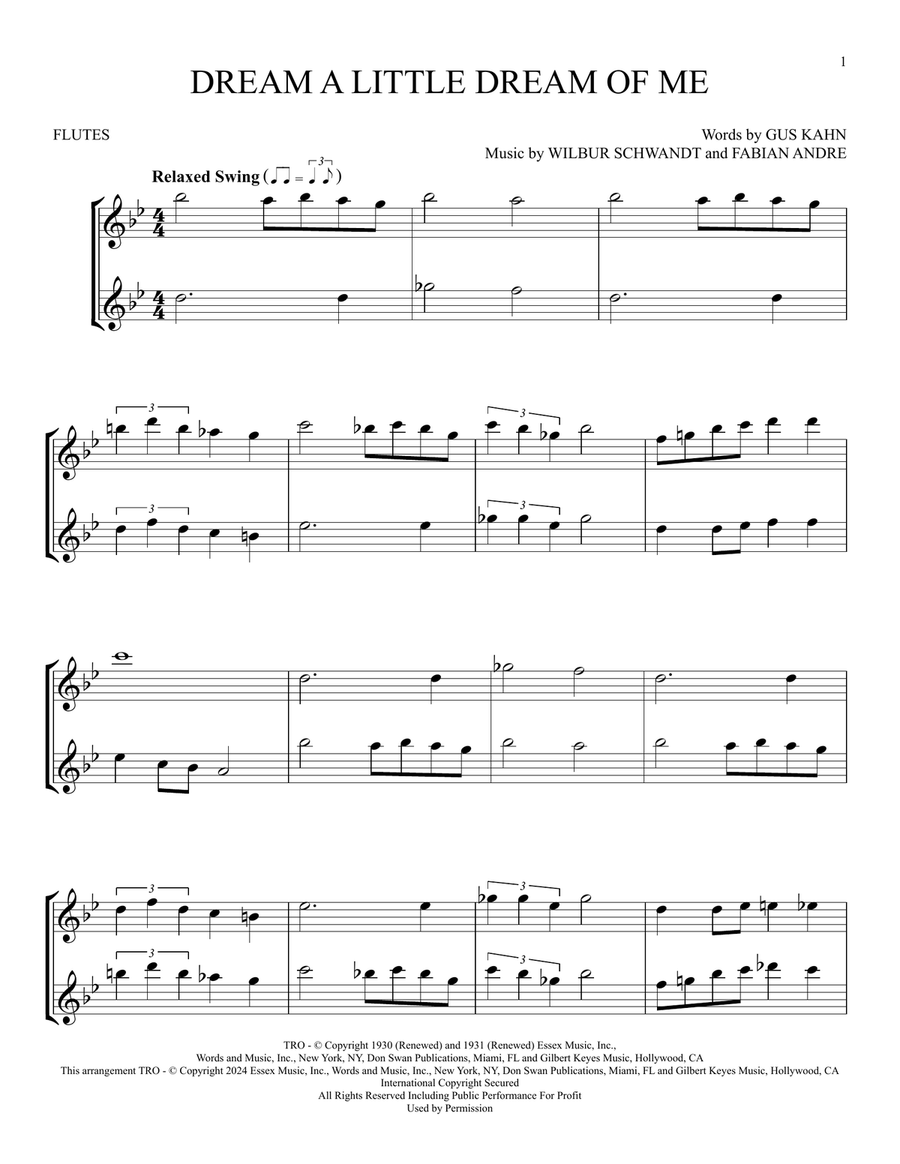 Dream A Little Dream Of Me Flute Duet scores gallery preview page 1