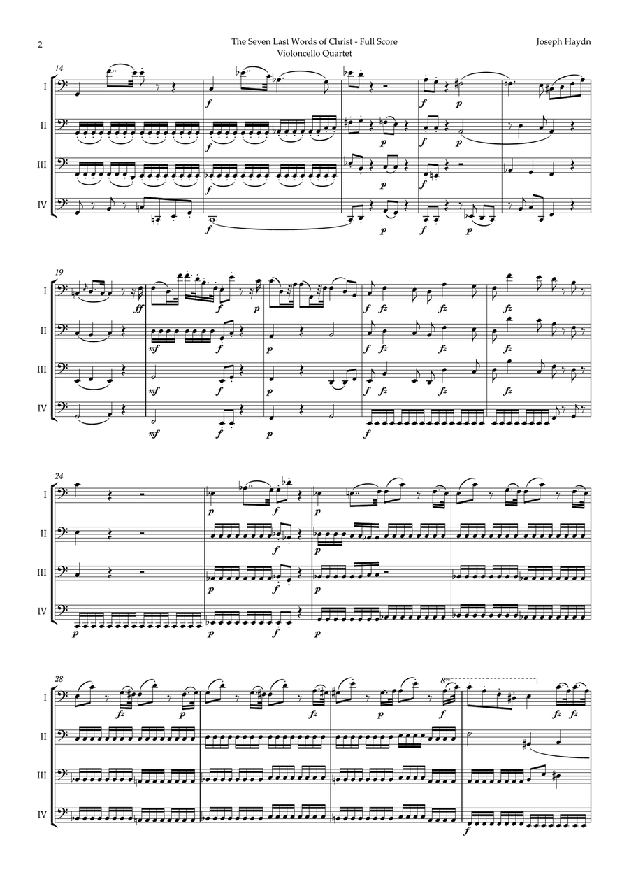 The Seven Last Words of Christ by Haydn for Violoncello Quartet String Quartet scores gallery preview page 2
