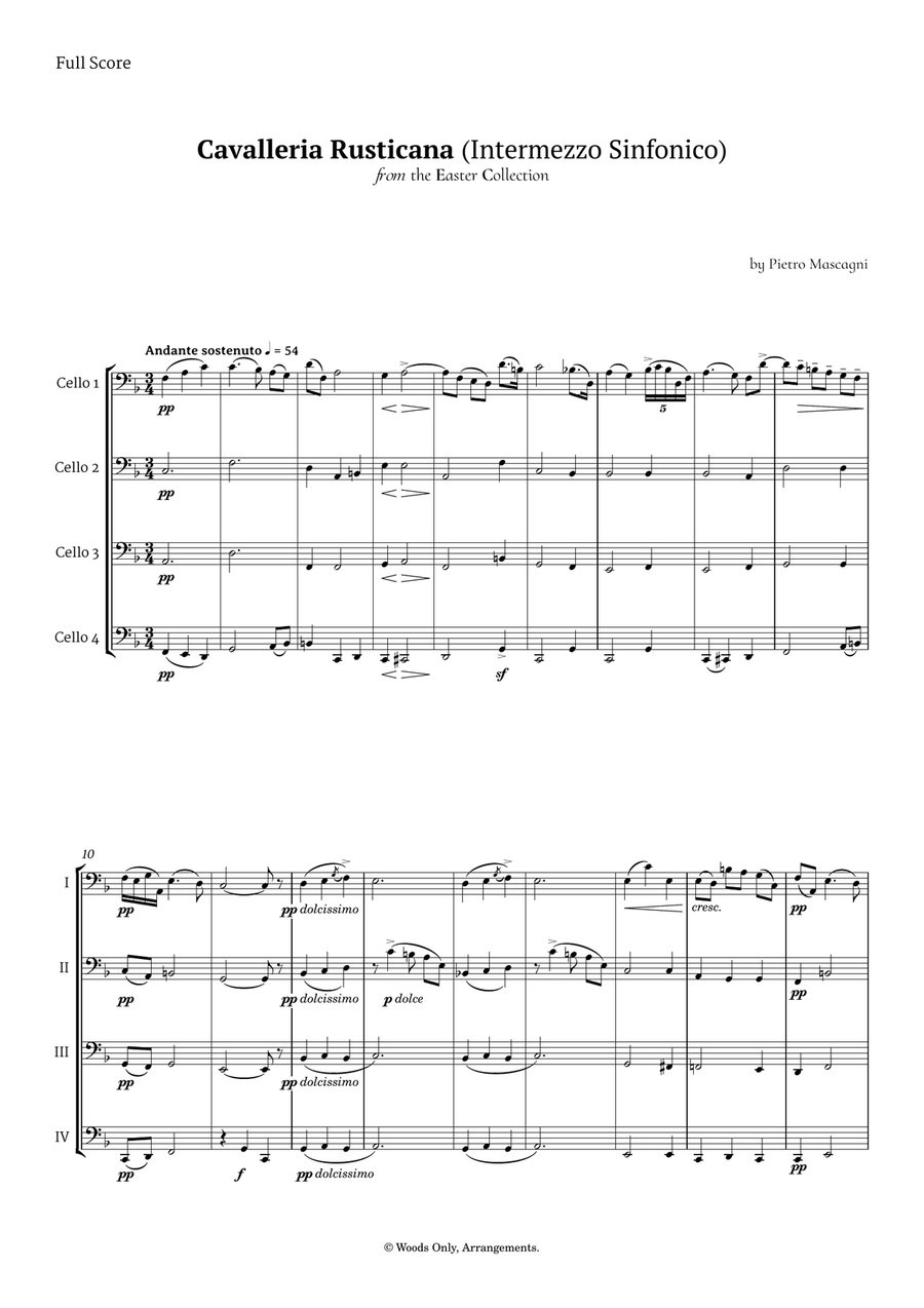 Intermezzo Sinfonico by Pietro Mascagni for Violoncello Quartet String Quartet scores gallery preview page 1