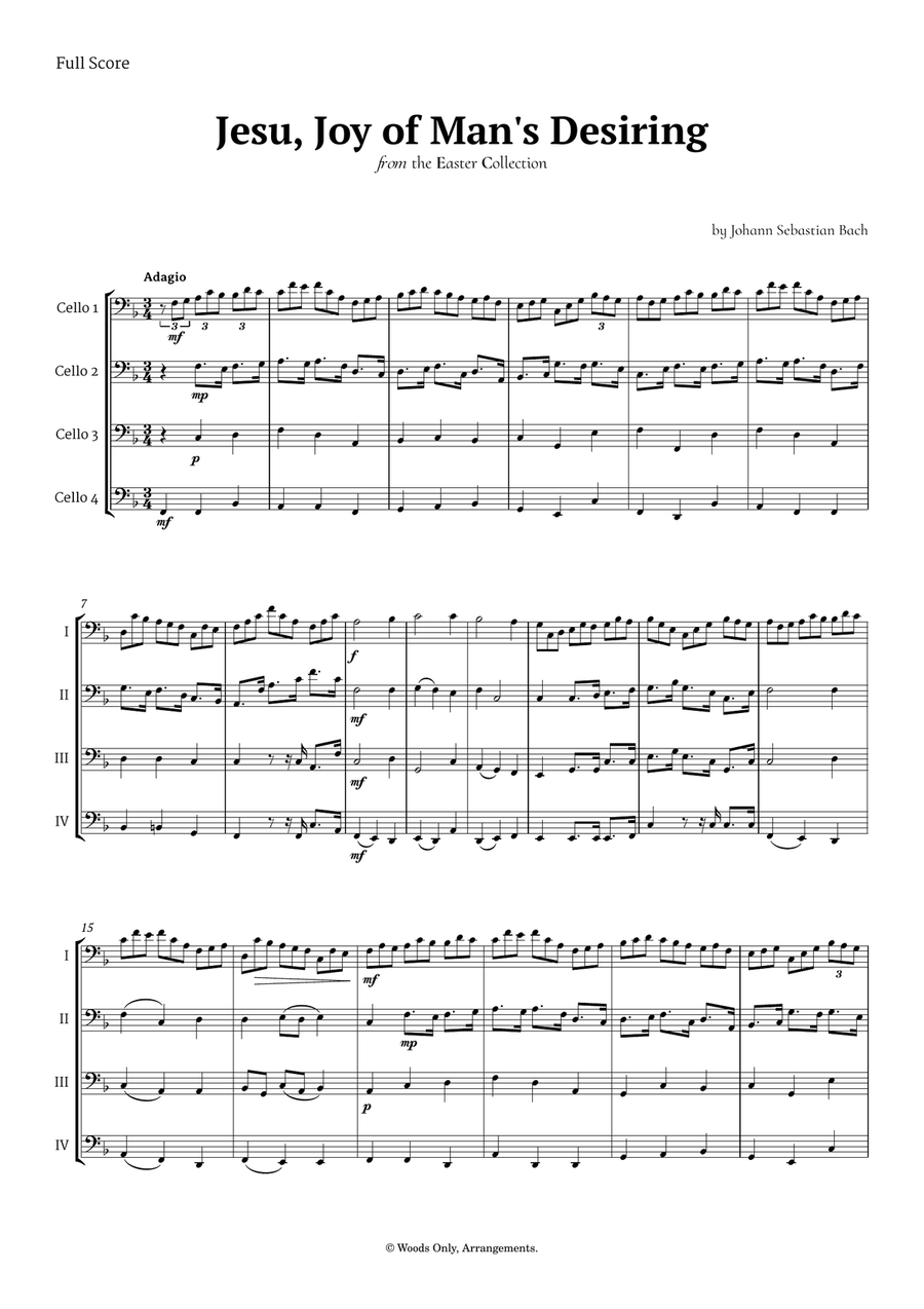 Jesu, Joy of Man's Desiring by Bach for Violoncello Quartet String Quartet scores gallery preview page 1