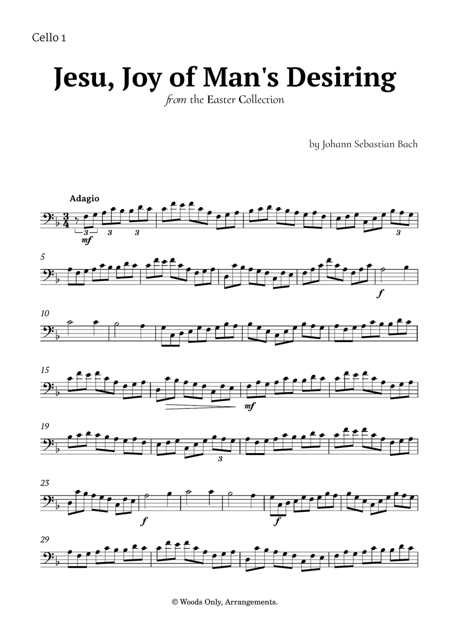 Jesu, Joy of Man's Desiring by Bach for Violoncello Quartet String Quartet scores gallery preview page 4