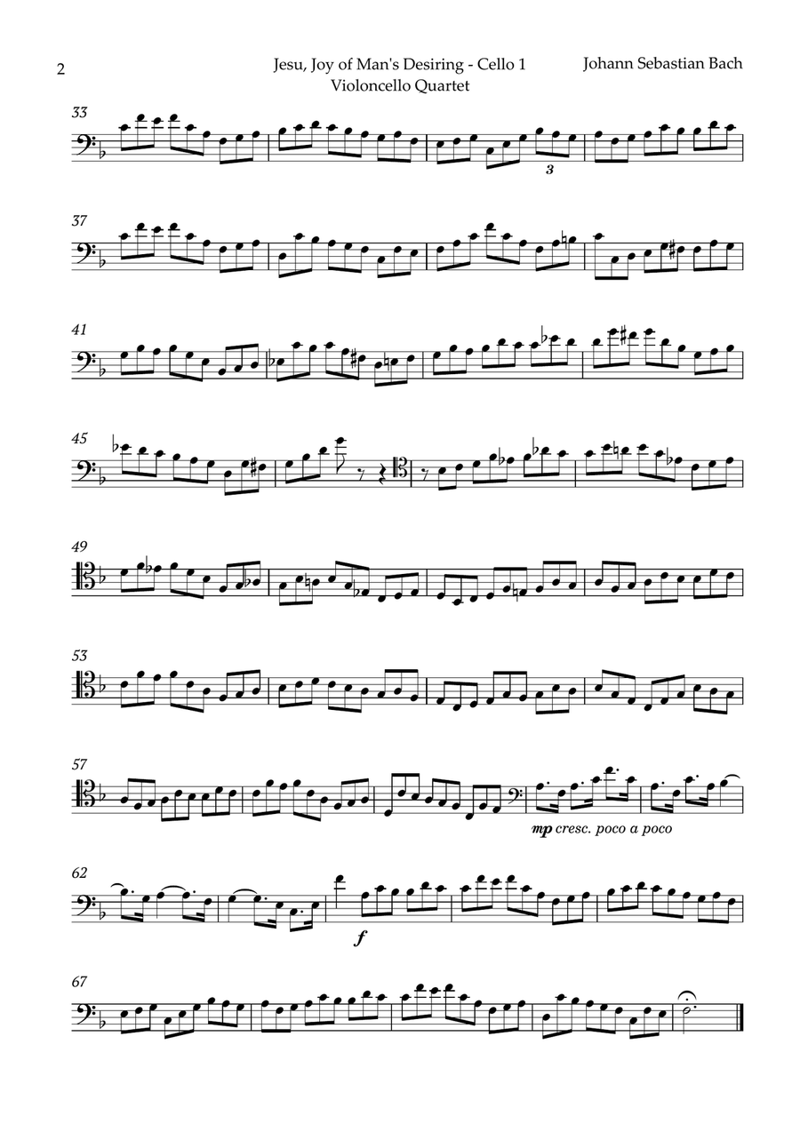 Jesu, Joy of Man's Desiring by Bach for Violoncello Quartet String Quartet scores gallery preview page 5