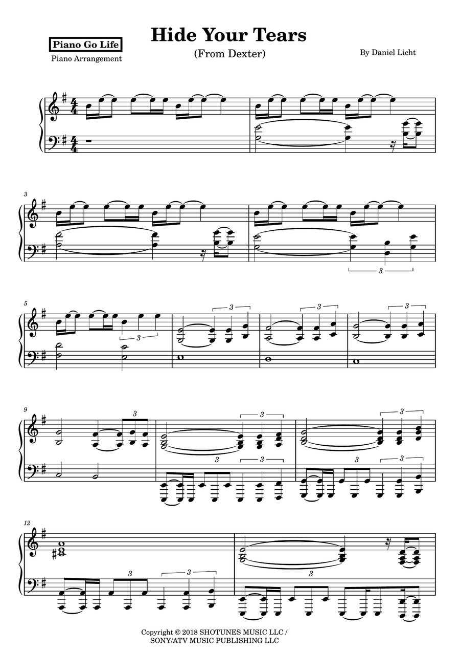 Hide Your Tears Hide Your Tears Piano Solo scores gallery preview page 1