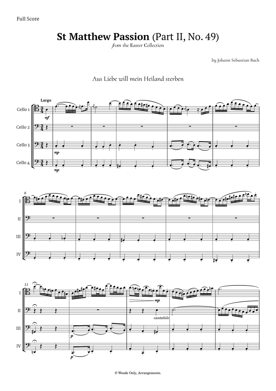 Aus Liebe will mein Heiland sterben by Bach for Violoncello Quartet String Quartet scores gallery preview page 1