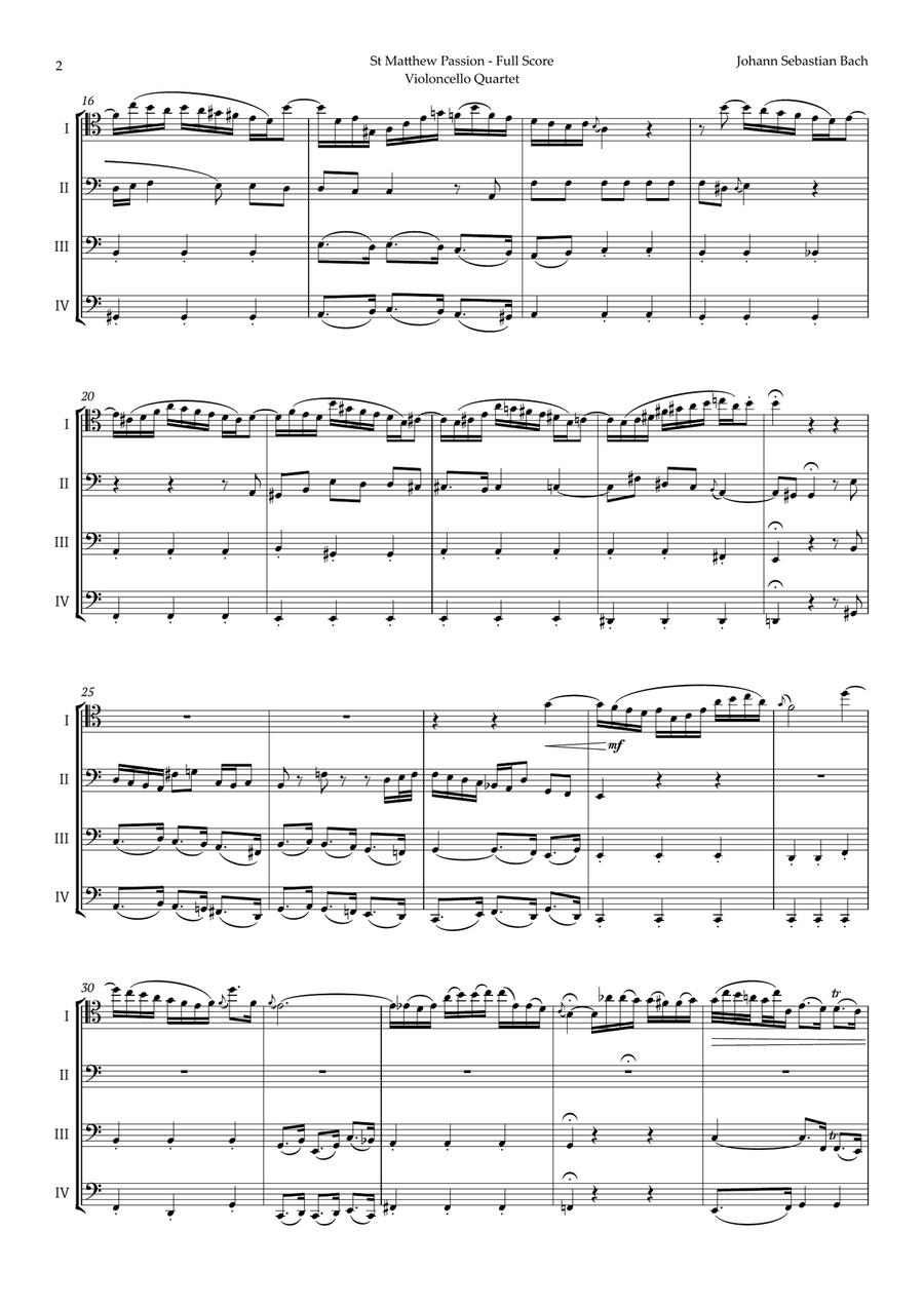 Aus Liebe will mein Heiland sterben by Bach for Violoncello Quartet String Quartet scores gallery preview page 2