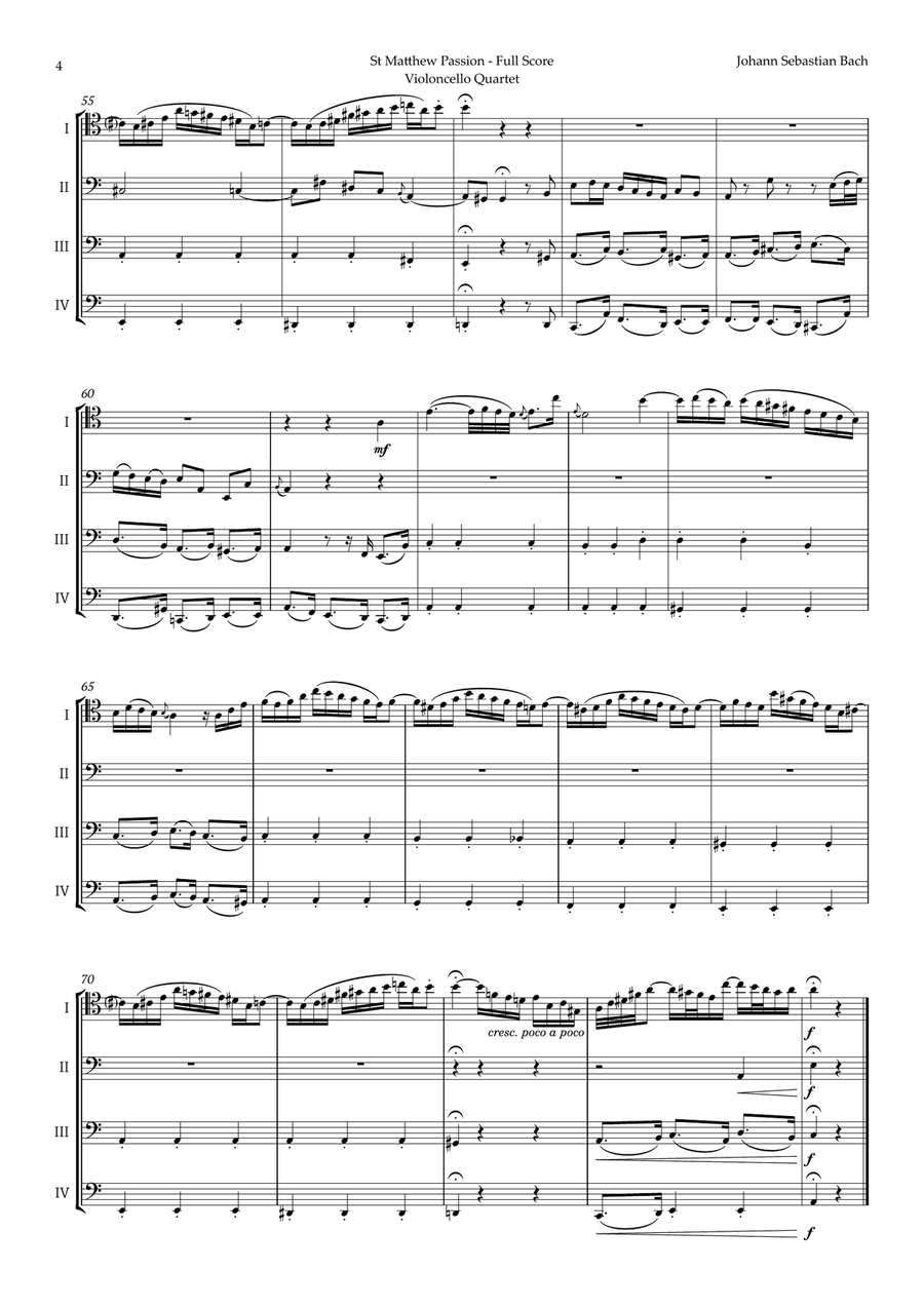 Aus Liebe will mein Heiland sterben by Bach for Violoncello Quartet String Quartet scores gallery preview page 4